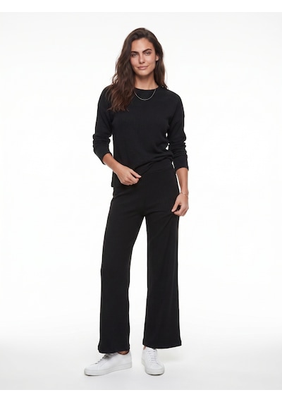 Onloox Kadın Siyah Siyah Pamuklu Likralı Esnek Kumaş Bisiklet Yaka Basic Rahat Kesim Alt Üst Takım Outfit Sets Onloox Kadın Siyah Siyah Pamuklu Likralı Esnek Kumaş Bisiklet Yaka Basic Rahat Kesim Alt Üst Takım Outfit Sets