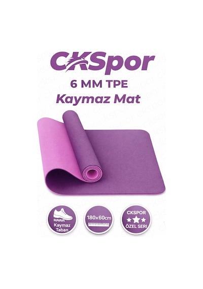 CKSpor Profesyonel Tpe Yoga Matı 6 Mm Kaymaz Taban Çift Katmanlı Spor Matı Mor