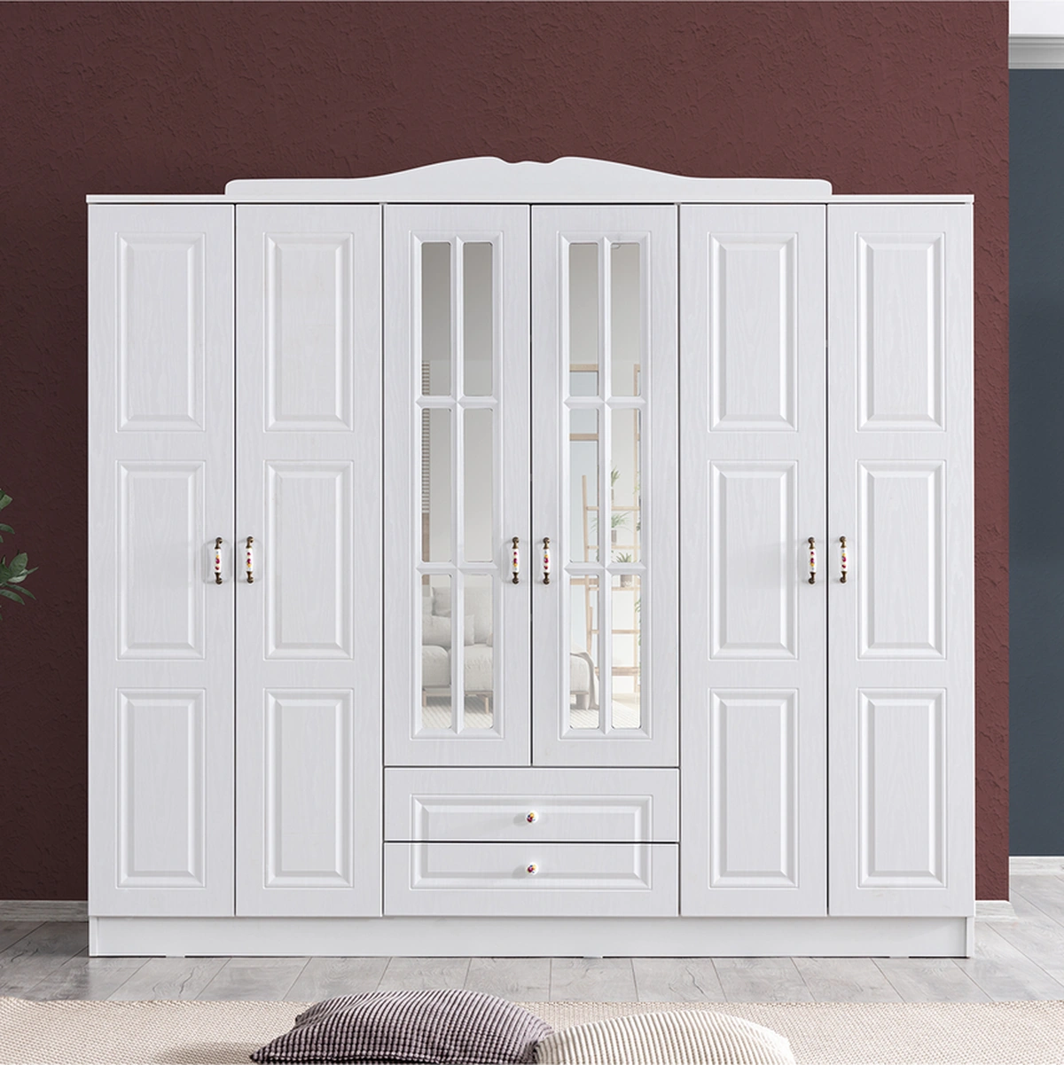Country Gardırop, West 6 Kapaklı Dolap - Beyaz Ahşap