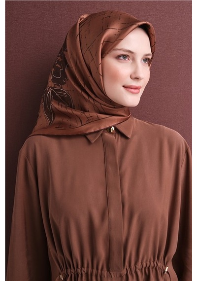 Armine Saf İpek Sura Eşarp 9617d 31 Koyu Haki Kahve