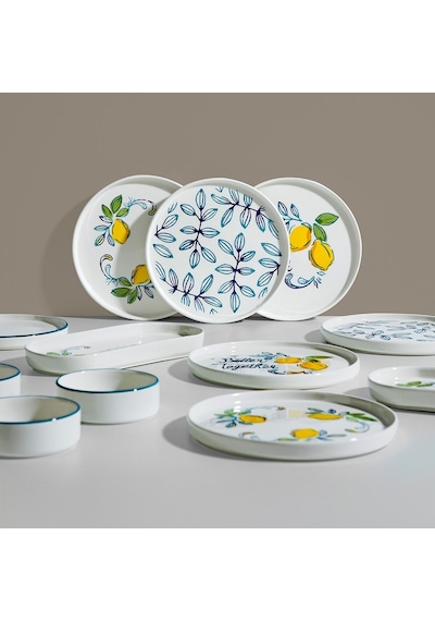 Nehir Sour Lemon 6 Kişilik 15 Parça Seramik Kahvaltı Takımı Beyaz