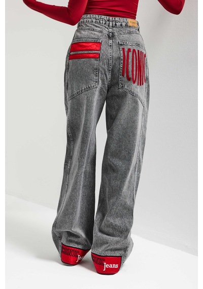 Itsbasic Kadın Gri Renk 4s6-13 Mega Baggy Fit Paça Ve Cep Detaylı Özel Tasarım Denim Jean