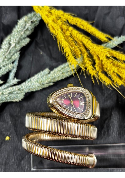 Yafani Gold Gümüş Yılan Model Kadın Saati Bordo