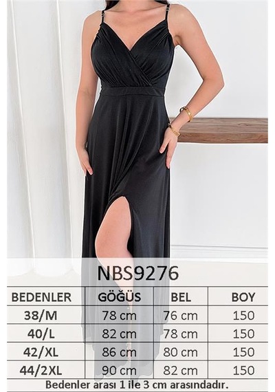 Neşeli Butik Kadın Ayarlanabilir Askılı Yırtmaçlı Tül Abiye Elbise Rys9276 Siyah
