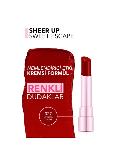 Flormar Sheer Up Sweet Escape Yarı Transparan & Parlak Bitişli Nemlendirici Ruj 027 Red Velvet Cupcake