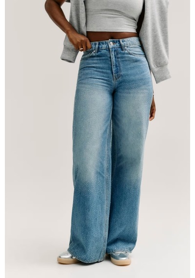 Guess Alba Rhinestones Loose Fit Kadın Jean Pantolon W6ga26d0970 Mavi