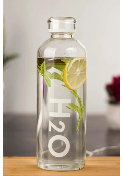 H2o Borosilikat Cam Matara 1L Vakum Kapaklı Su Şişesi Suluk 1000 Ml