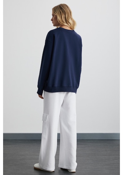 Grımelange Karıus  Kadın Organik Pamuklu Içi Polarlı Oversize Yuvarlak Yakalı Lacivert Sweatshirt