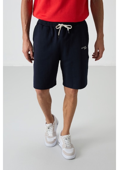 Tommy Life Fiesta - Lacivert Pamuklu Kalın Yumuşak Dokulu Oversize Fit Nakışlı Erkek Şort Takım - 85250 Kırmızı