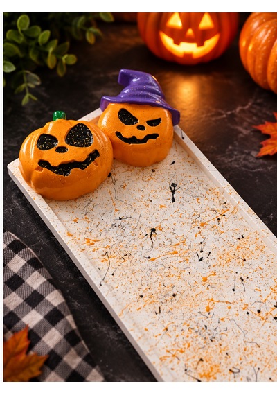 Halloween Temalı Tabak Sunumluk Beyaz - Turuncu