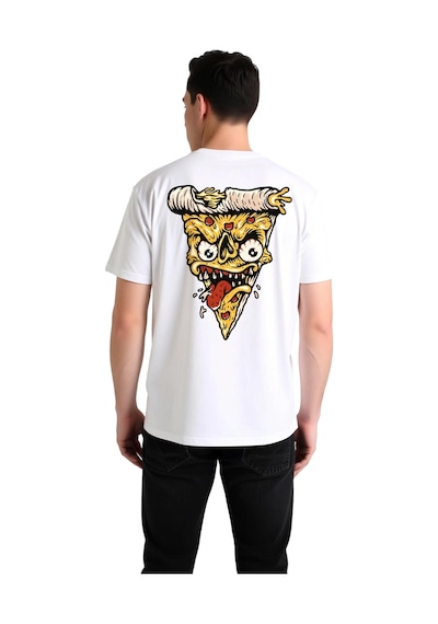 Paybuy Erkek Komik Pizza Yüz Baskılı Kısa Kollu Tişört %100 Pamuk Rahat Beyaz