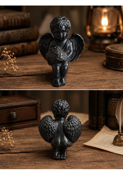 Dekoratif Angel Biblo Küçük Boy Siyah Melek Heykeli Masaüstü Obje