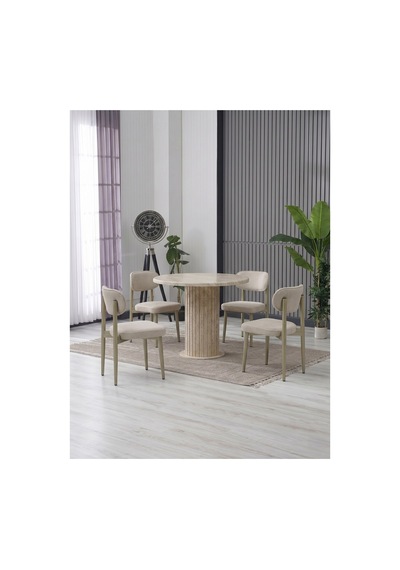 Arel Bohem 90x90 Mebran Masa / 4 Polo Sandalye Takım Krem Krem