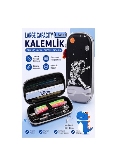 Astronot Kabartmalı Bölmeli Kalemlik 1 Adet P-5953 Erkek Çocuk Okul Kalem Kutusu 3 Boyutlu Uzay Karikatür Hediyelik Mavi