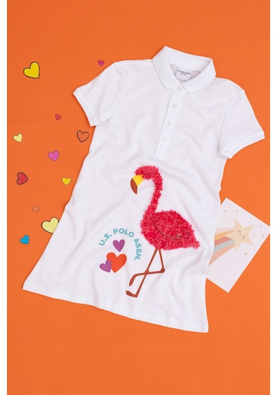 U.S. Polo Assn. Kız Çocuk Beyaz Polo Yaka Kısa Kollu Örme Elbise 50283331-VR013