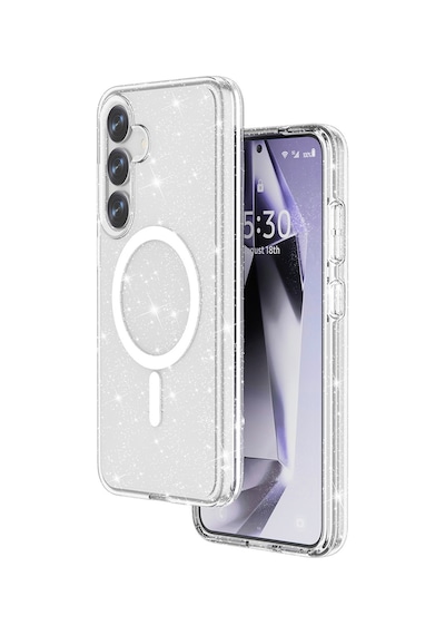 Galaxy S25 Plus Kılıf M-safe Şarj Özellikli Parlayan Simli Saydam Renkli Zore Allstar Kapak Pembe