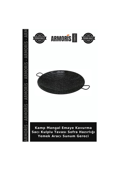 Kamp Mangal Emaye Kavurma Sacı Kulplu Tavası Sofra Hazırlığı Yemek Aracı Sunum Gereci Siyah