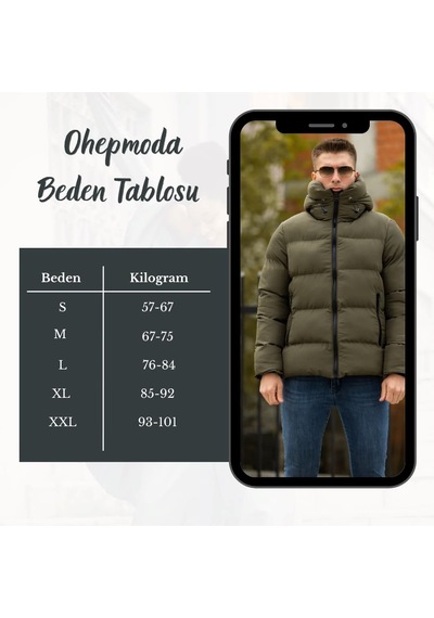 Ohepmoda İçi Kürklü Kapüşonlu Su Ve Rüzgar Geçirmez Erkek Şişme Mont Haki