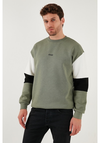 Buratti Pamuklu Relaxed Fit Bisiklet Yaka Şardonlu Renk Bloklu Erkek Sweat 5905298T Haki