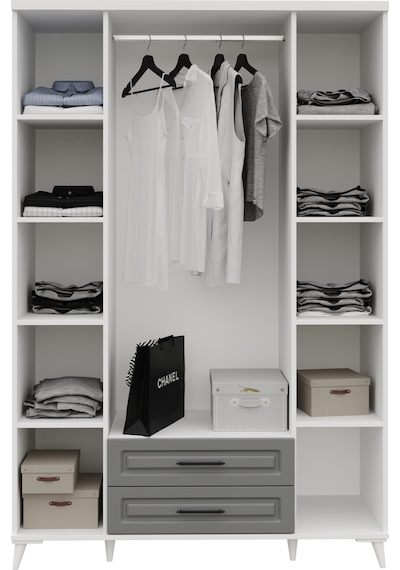 GuneyStore Gözde 4 Kapaklı Komple MDF Antrasit - Beyaz Gardırop