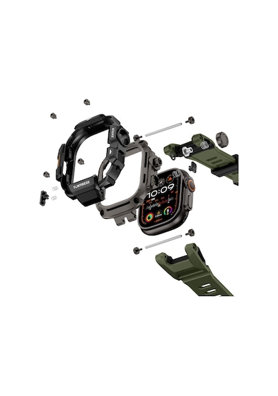 Watch Ultra 49mm Uyumlu Mohseven İwatch Punk Fortress Serisi Kasa Koruyuculu Silikon Kordon Yeşil