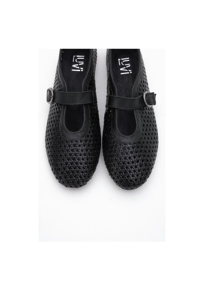 Luvishoes Luvi Shoes Mirella Siyah Örgülü Hakiki Deri Kadın Babet Ayakkabı Siyah