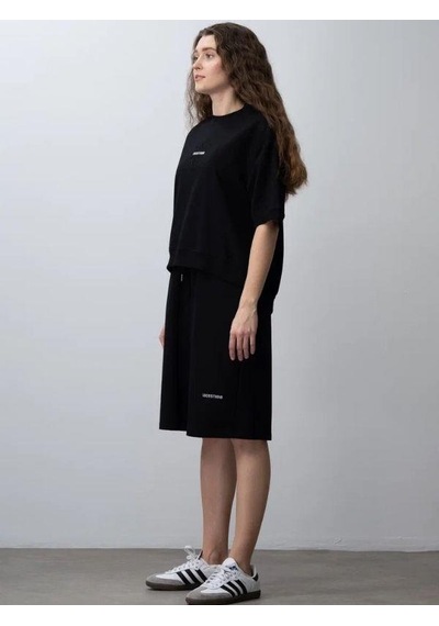 Zekids Kız Çocuk Pamuklu Tasarım Oversize T-shirt Şortlu Takım-15782 Siyah