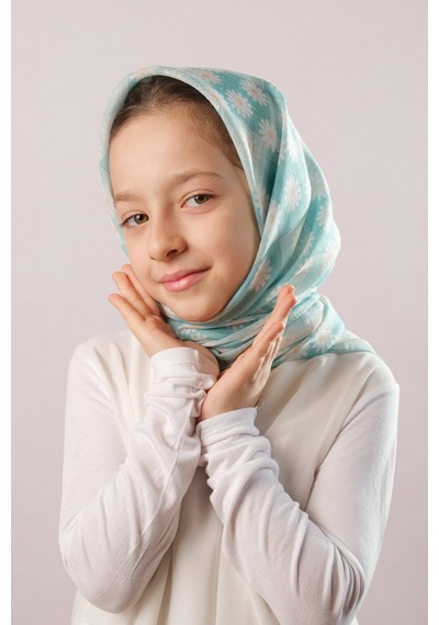 Hürrem Bone Somon Dijital Baskılı Çocuk Tesettür Eşarp Pamuk Polyester Papatya Desenli 6003 39 Somon