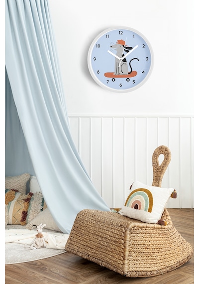 Kaykay Yapan Köpek Çocuk Odası Duvar Saati - 42cm - Önü Camlı Beyaz Kasa - Sessiz Mekanizma-jh1098 Beyaz