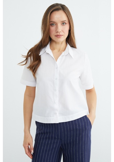 Fullamoda Basic Kolu Ve Beli Manşetli Crop Gömlek Beyaz