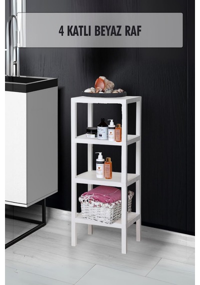 4 Katlı Beyaz Raf Kitaplık & Banyo Düzenleyicisi 100 Cm Beyaz