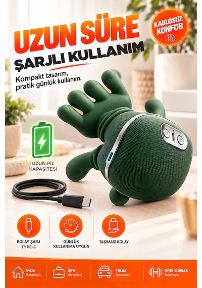 Relaxus Şarjlı Isıtmalı Boyun Masaj Aleti El Hisli Parmakla Yoğurma Teknolojili Omuz Sırt Bacak Masaj Cihazı