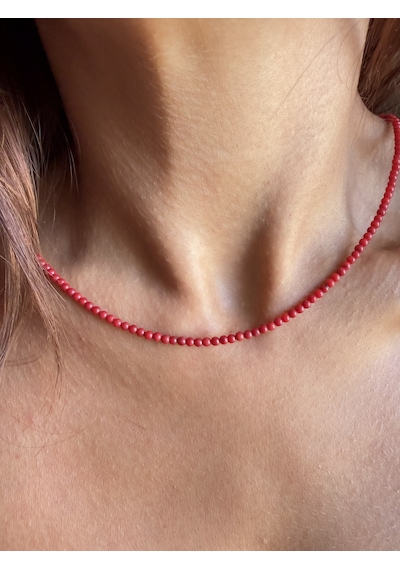 Gümüş Kilitli 2mm Mercan Taşlı Minimal Tasarım Kolye