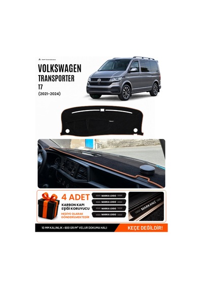 Volkswagen Transporter T7 2021-2024 Uyumlu Torpido Örtüsü - Siyah Kahverengi