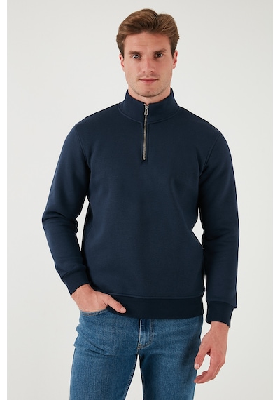 Buratti Pamuklu Regular Fit Yarım Fermuarlı Dik Yaka Erkek Sweat 59052592 Koyu Lacivert