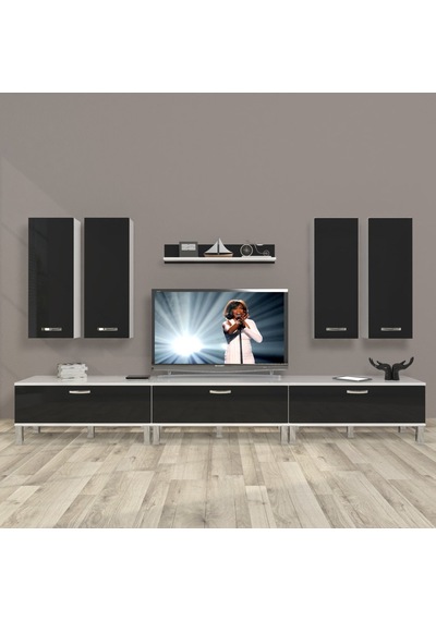 Decoraktiv Eko 8d Slm Krom Ayaklı Tv Ünitesi Tv Sehpası - Beyaz Siyah Beyaz - Siyah Decoraktiv Eko 8d Slm Krom Ayaklı Tv Ünitesi Tv Sehpası - Beyaz Siyah Beyaz - Siyah