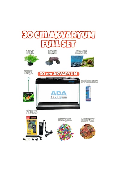 Ada Akvaryum Full Akvaryum Seti Siyah Renk 30x23x15 Cm 9 Parça