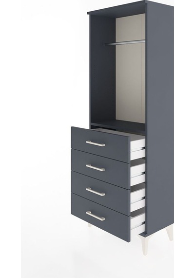 Arges Dolap Tek Raflı 4 Çekmeceli Tek Askılı 60x30x163 Antras... Antrasit