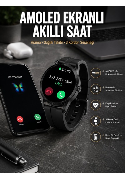 Akıllı Saat Amoled Ekran 3 Kordonlu Nfc Ve Gps Uyumlu - Lisinya 3 Kordon