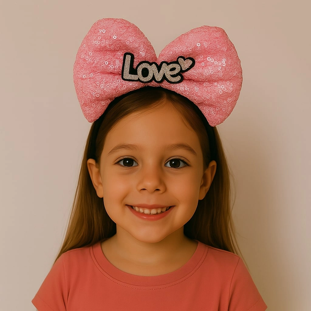 Led Işıklı Love Yazılı Fuşya Fiyonk Taç Kız Çocuk Parti Tacı Renkli