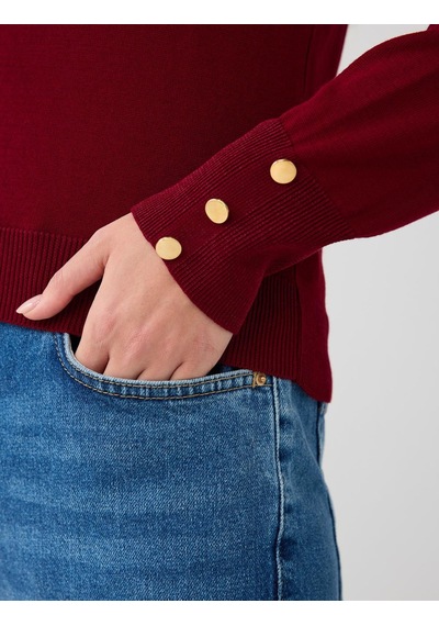 Jimmy Key Bordo Balıkçı Yaka Uzun Kollu Düğme Detaylı Triko Kazak 5ww134588562