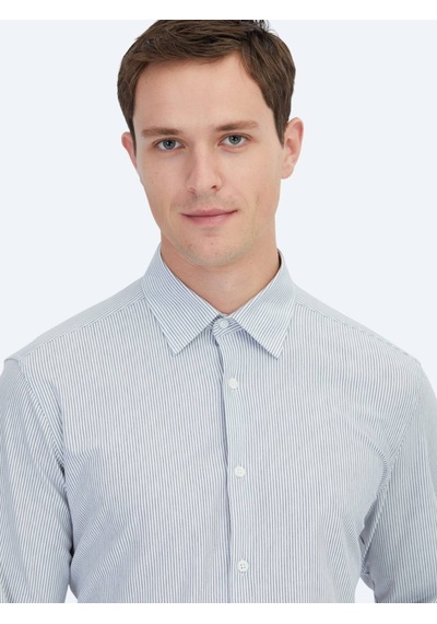 Kip Siyah Çizgili Regular Fit Casual Pamuk Karışımlı Gömlek Kip Siyah Çizgili Regular Fit Casual Pamuk Karışımlı Gömlek