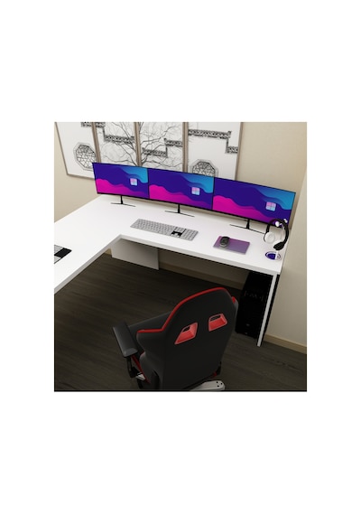 Sell 180 Cm L Çalışma Masası Ofis Masası Oyuncu Masası Beyaz - Beyaz Beyaz