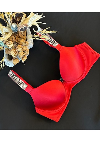 Orkide Işıltılı Askılı Bra Push Up Foam Cup 8825 Kırmızı