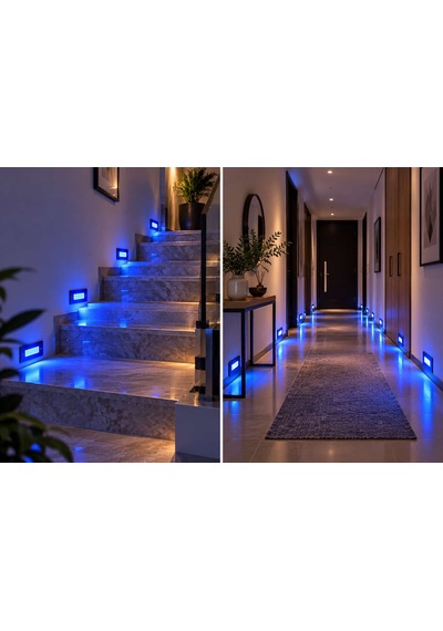 3 Watt, Sensörsüz Mavi Işık Ledli İç Çok Kaliteli Mekan Merdiven, Antre, Hol Aydınlatma Armatürü Krom