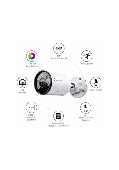 Tp-link Vıgı Insight S345 4mp 2.8mm Full Color İnsan Araç Algılama Poe Ip67 Microfon Network İp Bullet Güvenlik Kamerası