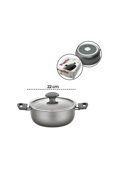 Papilla Fred 22 Cm Derin Granit Tencere - Cam Kapaklı Gri Kırçıllı Brkt-712241- 6'li Paket Diğer
