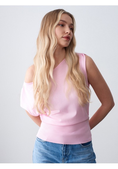 Dilvin 10870 Lyocell Karışımlı Dökümlü Bluz-toz Pembe