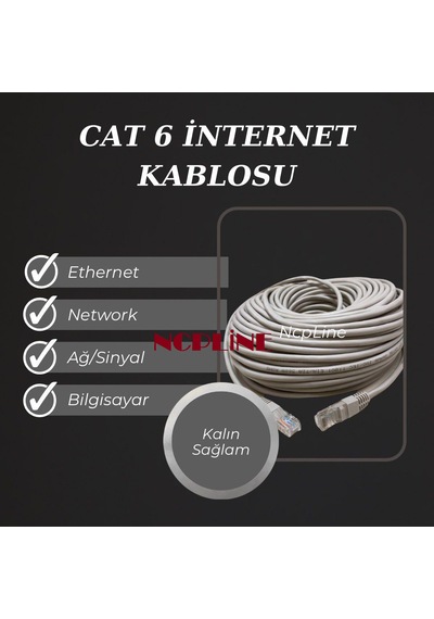 Cat6 Patch Ethernet Internet Kablosu 7 Mt Tv Plus Uçları Takılı Test Edilmiş li