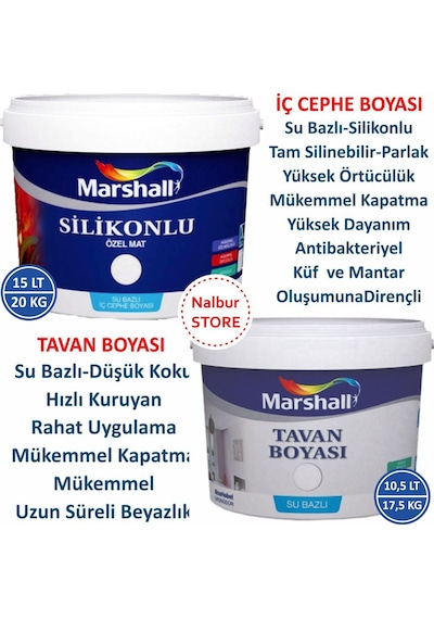 Marshall Özel Mat Duvar Boyası 15Lt=20Kg+Silikonlu-Tam Silinebili (280416038)